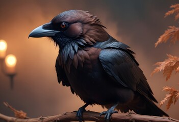 Naklejka premium Cyberpunk a closeup portrait of a crow with its fe