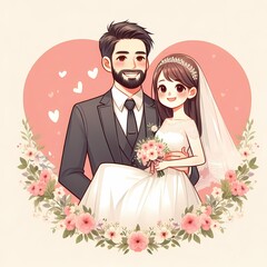 Charming Wedding Couple Illustration