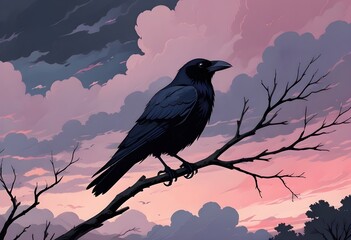 Naklejka premium Colorful-flat-illustration-classical-animes-a-crow
