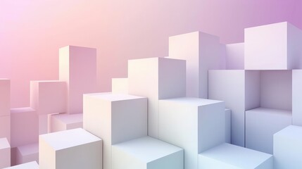Obraz premium Gradient block backdrop with elegantly arranged white cubes, offering a chic wallpaper.
