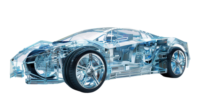 Translucent Robot Cars: Cars with transparent robot structures in a futuristic manner. Makes the interior of the car clearly visible. white background - Powered by Adobe