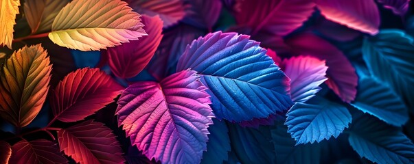 Vibrant Gradient of Multicolored Ethereal Leaves in Closeup