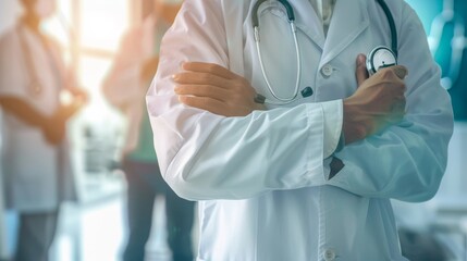Doctor in a white coat with a stethoscope, consulting a patient in a bright clinic, caring and professional atmosphere, ideal for healthcare and medical themes, isolated background.