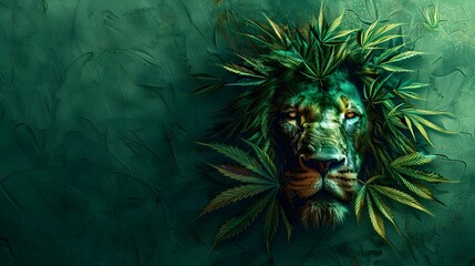 Surreal Cannabis Infused Lion Portrait in Reggae Inspired Tie Dye Attire