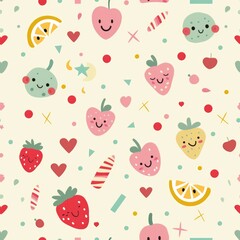 Fototapeta premium Cute Kawaii Food and Animal Pattern for Background Design