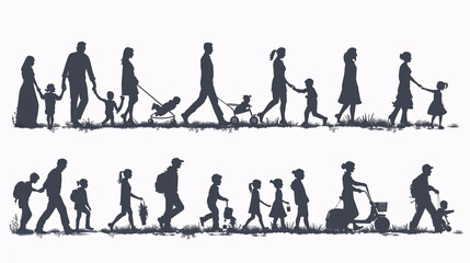 Obraz premium Silhouette set of people in various poses on a white background