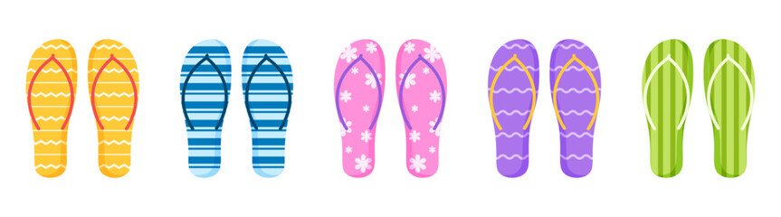 Slipper flip flop beach footwear collection colorful Illustration