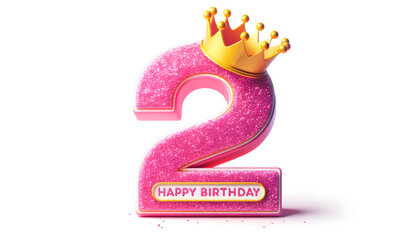 Vibrant Pink and Gold 2nd Birthday Celebration Design with Crown