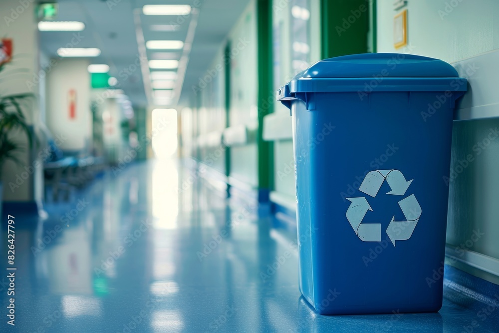 Wall mural healthcare facility's recycling bin represents commitment to environmental sustainability and integr