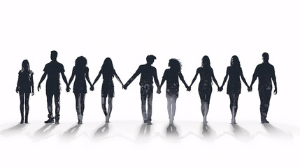 Silhouette set of people in various poses on a white background