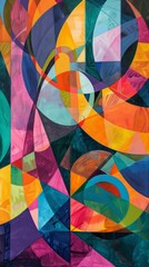 Obraz premium Colorful mural with overlapping geometric shapes and dynamic patterns