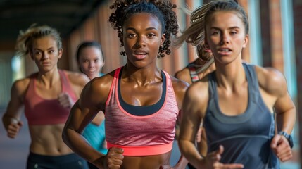 Fitness resolution: Capture a group of people working out in the gym, running outdoors, and participating in fitness activities. Focusing on health and New Year's resolutions.