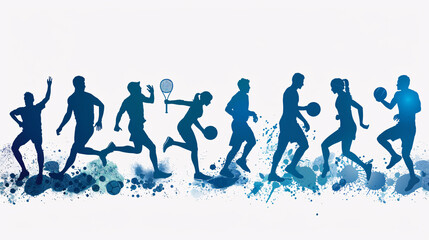 Silhouettes of athletes performing different sports activities on a white background