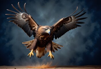 Naklejka premium 35Mm film photography golden eagle in hunting mode