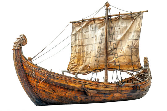 side view ancient Roman sailboat isolated on transparent background ,generative ai