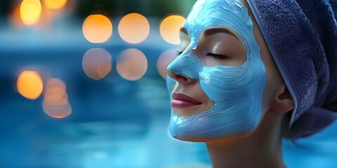 A woman enjoying a rejuvenating spa treatment with a face mask. Concept Spa Treatment, Relaxation, Skincare, Beauty, Wellness