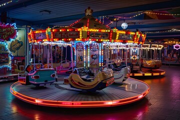 A lively carnival with rides and attractions.