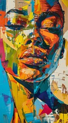 Fototapeta premium Intricate and vibrant abstract portrait painting with bold brush strokes