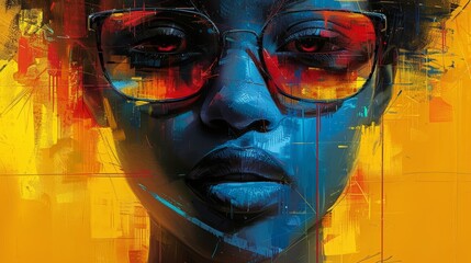 Vibrant digital portrait of woman with glasses