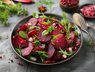 Fresh Beetroot Salad with Arugula and Pomegranate
