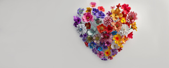 Heart-shaped floral arrangement. Valentine day. Postcard. Floral heart shape. Heart made with flowers on white background. For congratulations, Valentine's Day, Mother's Day and Birthday. wedding