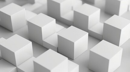 Soft gray background with a unique arrangement of white cube boxes for wallpaper.