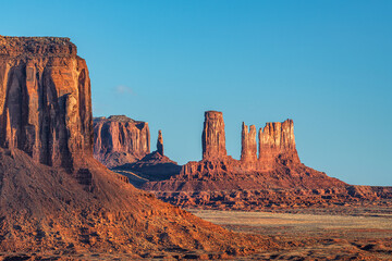 Monument Valley Scenery dawn shows the unique spire formations that evolve over time due to wind and rain erosion.