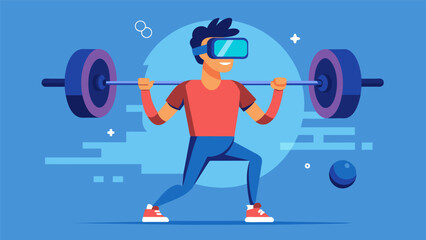 With each rep the virtual weights become heavier challenging the user to really push their limits in this tingedge immersive VR strength training. Vector illustration