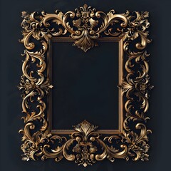 Ornate Baroque Frame with Intricate Gold Leaf Details on Dark Velvet Backdrop Illustrating Luxury Design Concept for Vintage or Antique Artwork