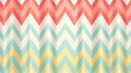 Vibrant chevron pattern with colorful zigzag stripes in shades of red, teal, yellow, and white, perfect for textiles and backgrounds.