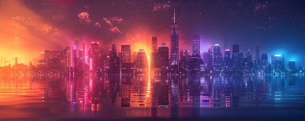 Vibrant Neon Cityscape Skyline for Urban Inspired Products and Visuals