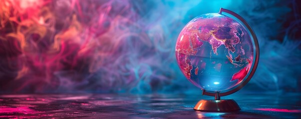Neon Illuminated Rotating Globe Concept for Travel or Global Services