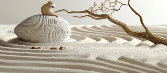 Tranquil Sloth in Zen Garden A D Clay Sculpture Embracing Simplicity and Peace