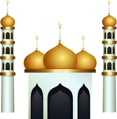 Beautiful White and Golden Mosque Element Png Vector.