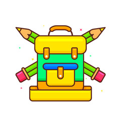 Colorful Backpack with Crossed Pencils on Png Background.