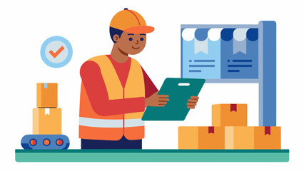 The final step in the process where the finished product is carefully inspected and approved before being packaged and shipped out to be used by. Vector illustration