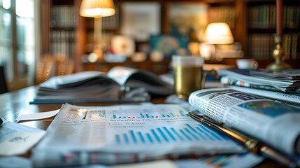 Financial newspapers and magazines scattered on a desk, indicating staying informed and updated on market trends.