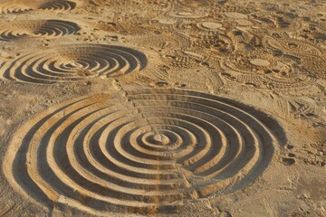 A series of concentric circles etched into the sand, their perfect symmetry a mystery waiting to be unraveled.