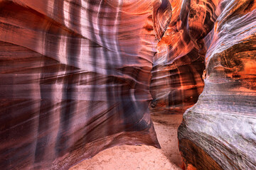 Cardiac Slot Canyon in Arizona shows the dramatic formations and striations that thousands of years...