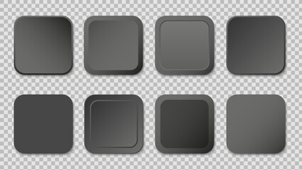 Black push button vector set. Paper square frame. Blank labels, banners, icons or stickers for your design