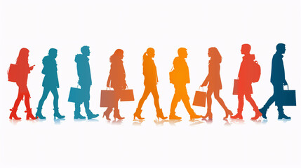 Vector silhouette set of people in various poses on a white background