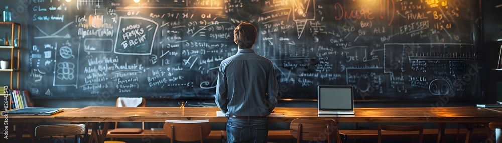 Poster a math tutor conducting an online session explaining complex concepts through a virtual blackboard i