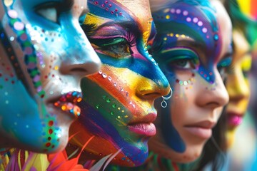 Pride festival tickets: Create an image of pride festival tickets, with colorful, eye-catching designs featuring rainbow patterns, diverse faces, and exciting event details