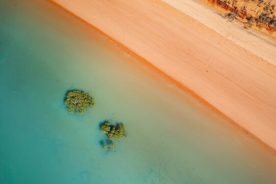 Aerial view of Simpson Beach mangrove, Minyirr, Western Australia, Australia.