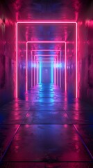 Cascading Neon Lights in a Futuristic High Tech Corridor for Showcasing Innovative Gadgets and Products