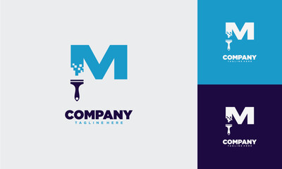 Paint Tech digital Letter M Logo Template Design Vector, Design Concept, Creative Symbol	
