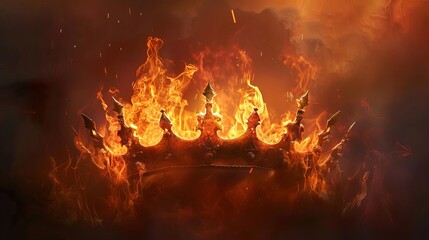 fiery medieval king crown rise and fall of empire concept illustration