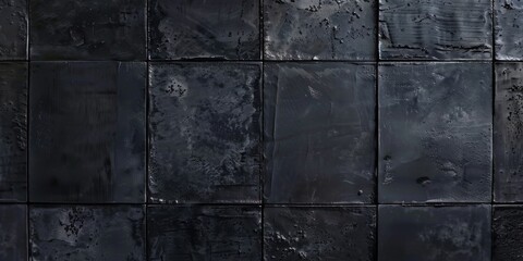 Close-up of black wall with extensive damage and holes. Construction concept