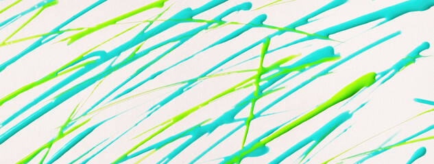 Thin green and cyan lines drawn on white background. Abstract art backdrop with turquoise brush...