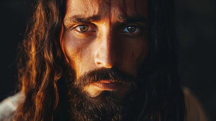 full view portrait of jesus christ the son of god divine savior of humanity in biblical religious concept